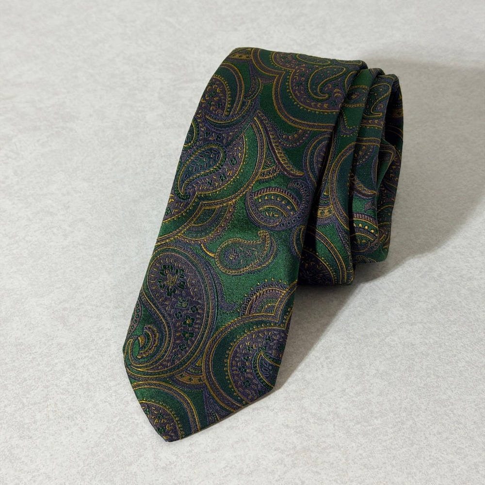 Robert Talbott Best of Class Mens Silk Tie Green Purple Paisley Hand Made USA - Picture 2 of 5